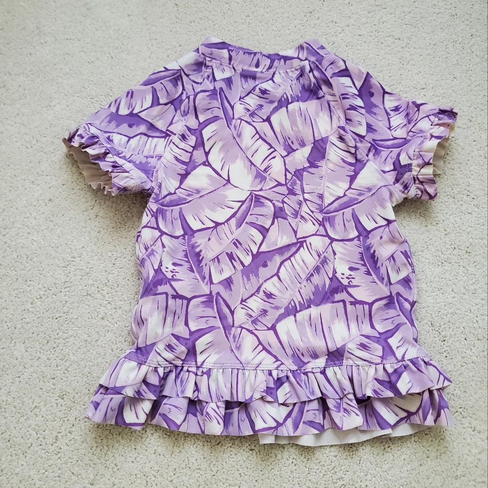 Janie and Jack Palm Girls Purple Leaf Ruffle Trim Rash Guard Swim Top sz6